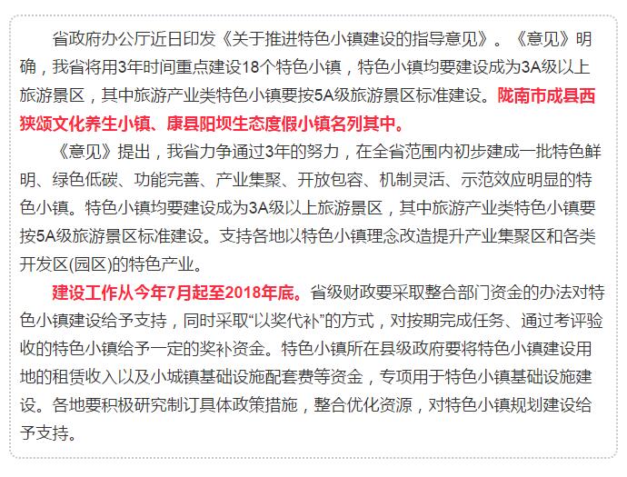 甘肅計(jì)劃3年建18個(gè)特色小鎮(zhèn)，看看隴南有幾個(gè)~